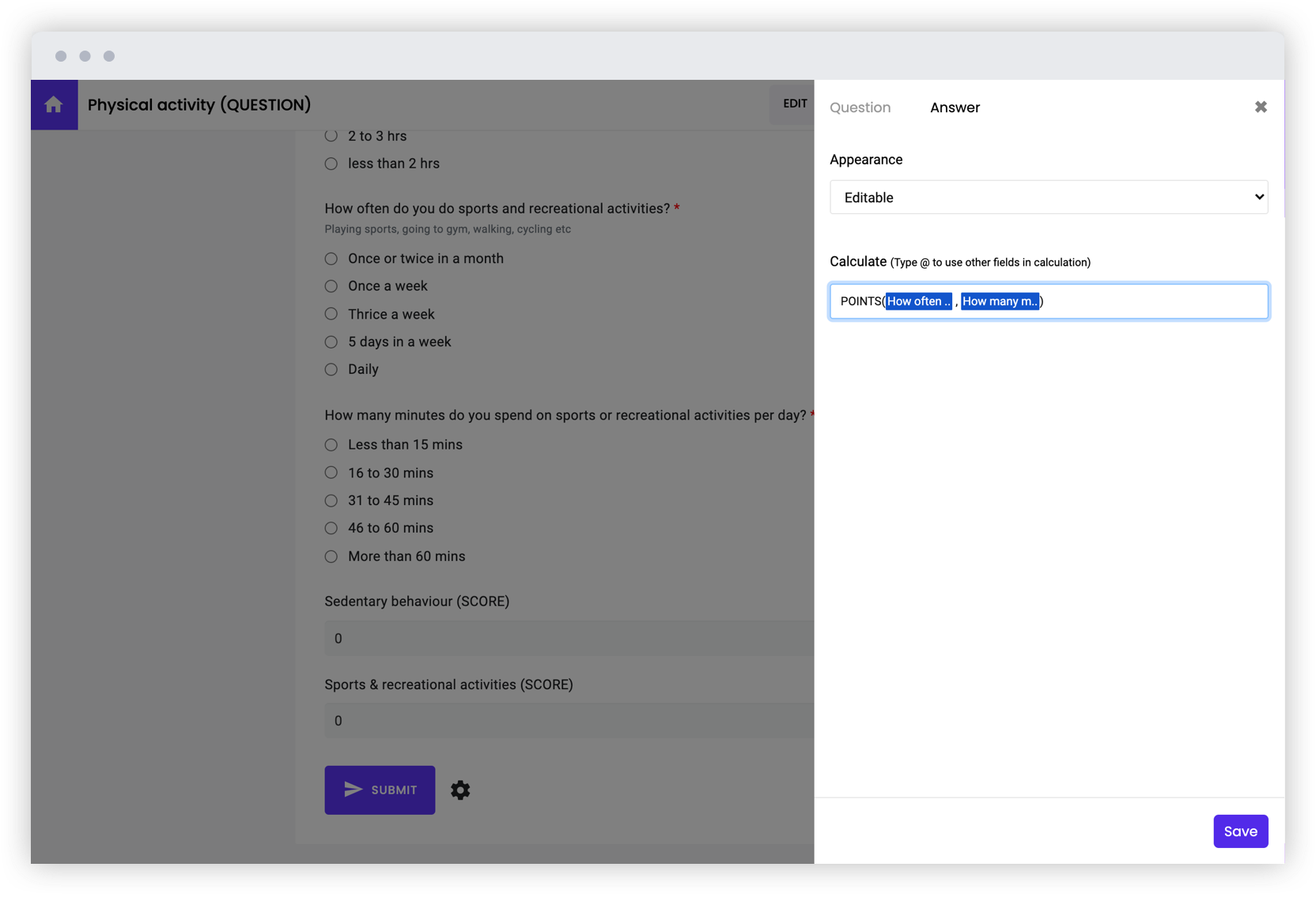 Calculate multiple scores for different categories by adding the points for specific questions in your form